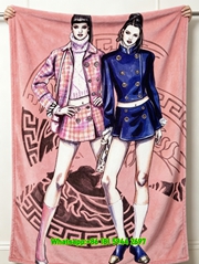 Versace Pink Blue Fashion Illustration Print Flannel Throw Blanket Luxury Sofa Cover Blanket IMG_1696